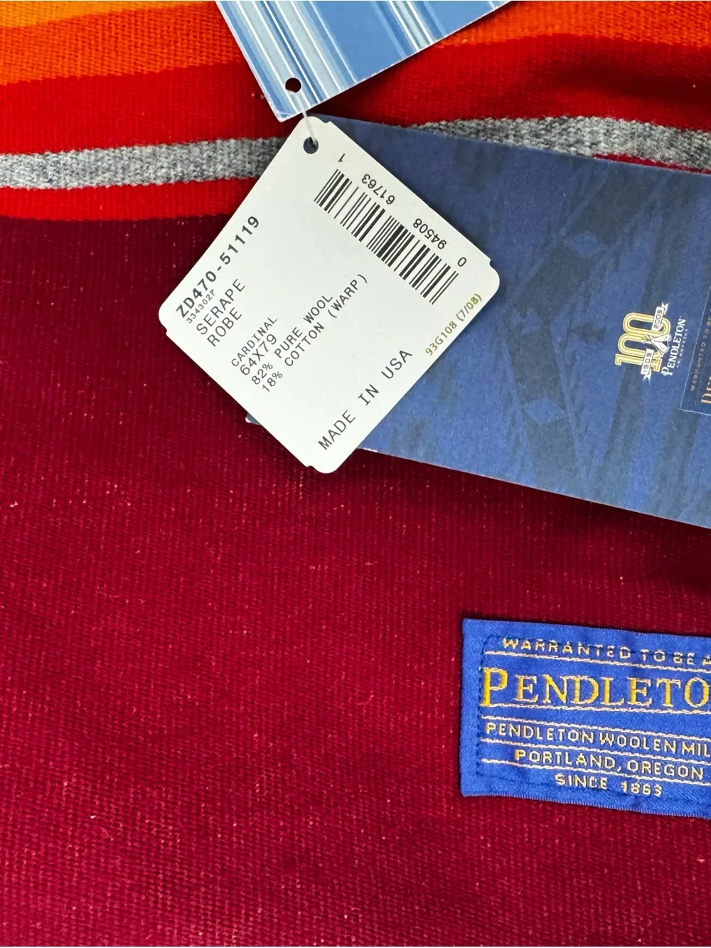 Pendleton Burgundy Multi-Stripe Serape - Blanket - Wool - Made in USA
